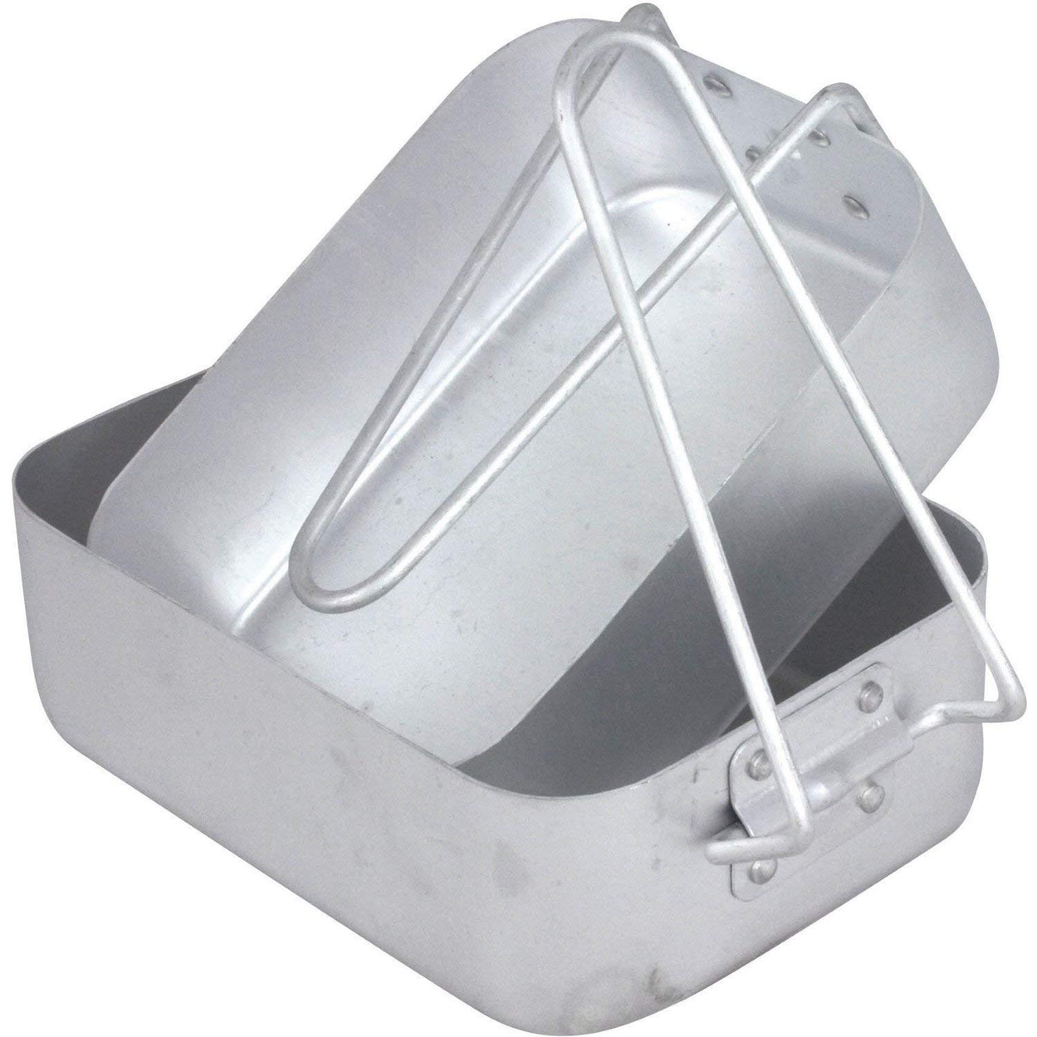 Mil-Com 2-Piece Camping Mess Tin Set - Lightweight Survival Tin Cookware with Folding Handles - Aluminium Mess Kit for Cooking & Eating Outdoors