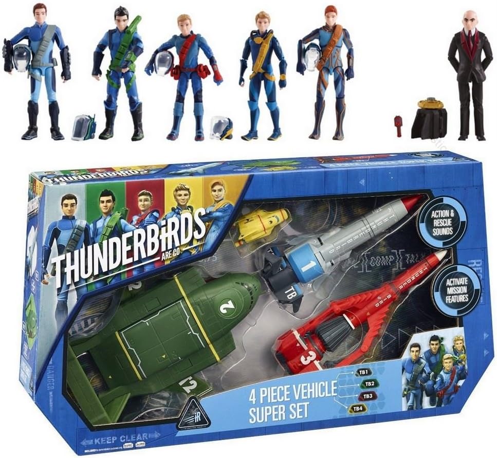 ThunderbirdsAre Go 4 Piece Vehicle Super Set + 6 Action Figures Tracy's & Hood