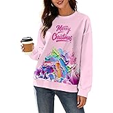 Kasopp Ugly Christmas Sweatshirts for Women Long Sleeve Funny Xmas Print Graphic Pullover Tops Oversized Crewneck Shirt
