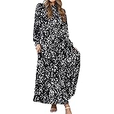 R.Vivimos Fall Dresses for Women Long Sleeve Pleated Casual Mock Neck Elegant Print Maxi Dress with Belt