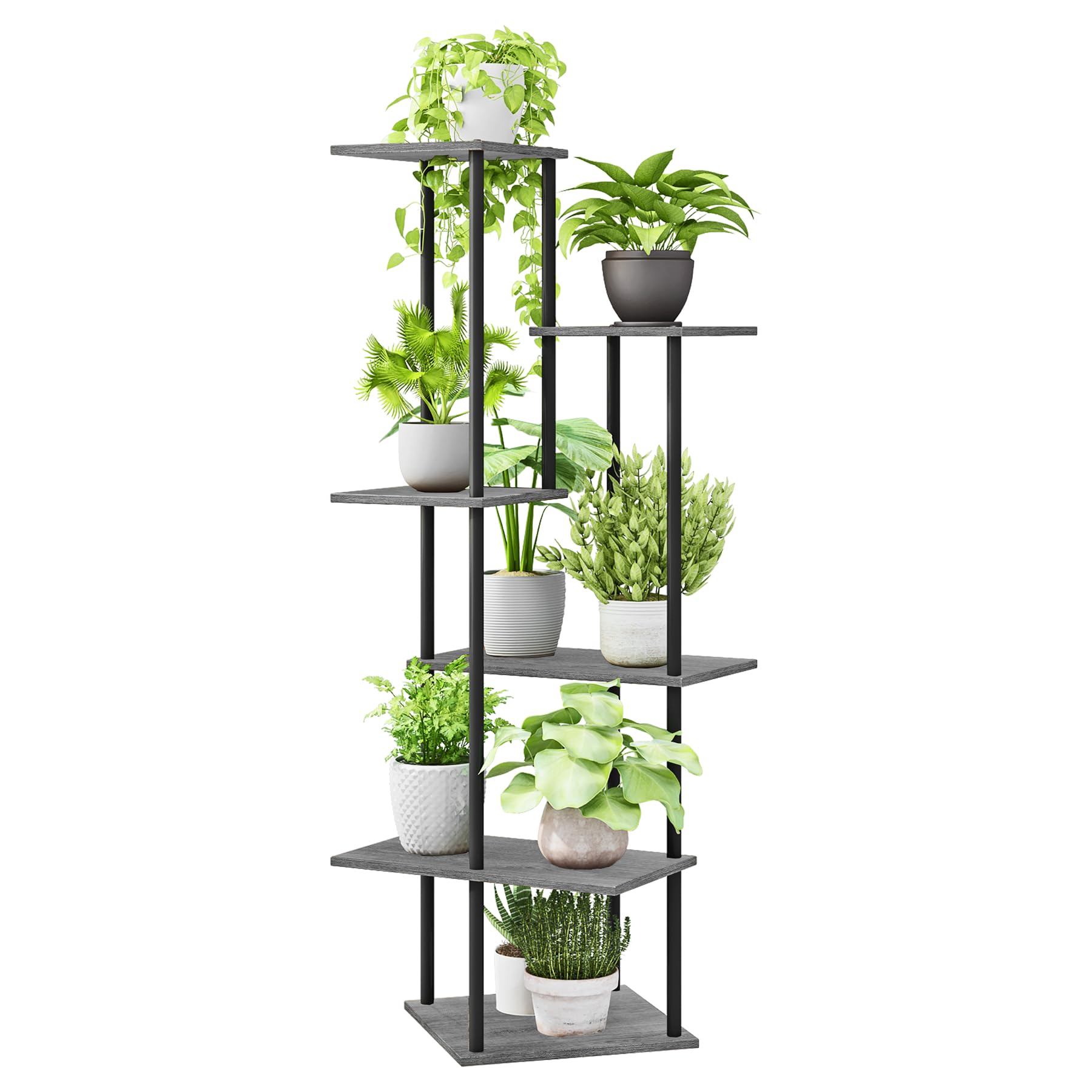 Photo 1 of JEPRECO Plant Stand Indoor 6-Tier Metal Wood Plant Shelf for Multiple Flower Pots Corner Tall Flower Holders for Living Room Balcony Bedroom, Oak Grey