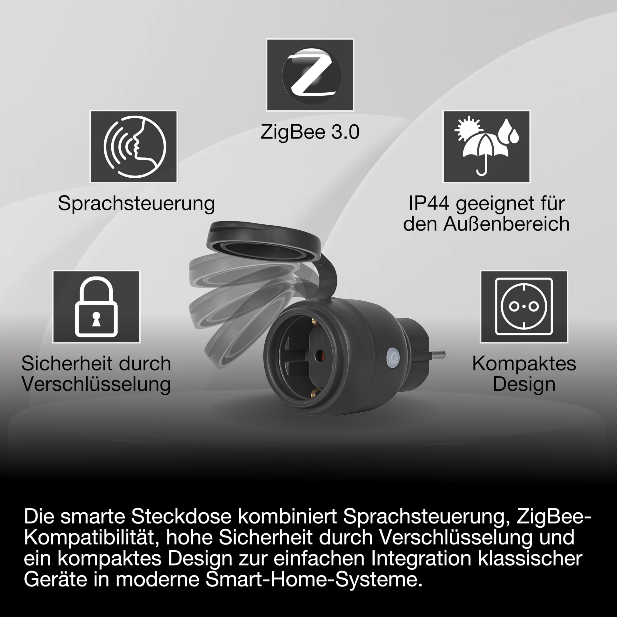 OSRAM SMART+ ZIGBEE Outdoor-EU-Steckdose, Außensteckdose mit Energieverbrauchskontrolle in Schwarz aus PP, IP44-Schutz, Integration von Geräten ins Smart Home 3