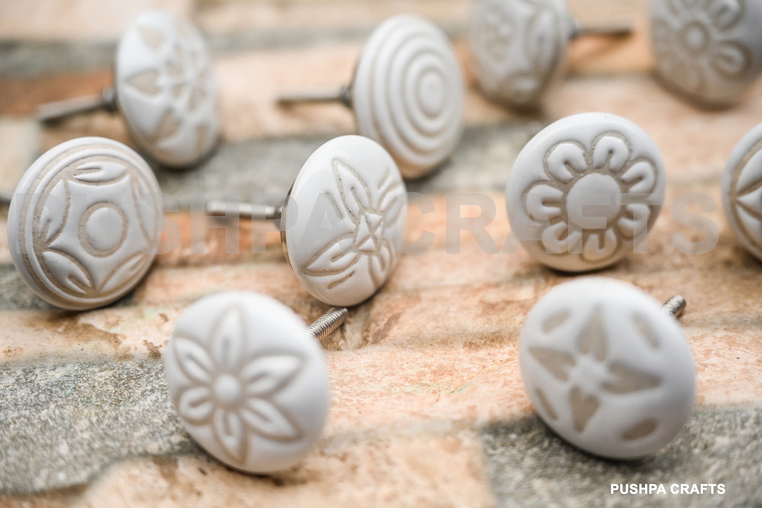 PUSHPACRAFTS 10 X Mix Vintage Look White Creame Creme Flower Ceramic Knobs Door Handle Cabinet Drawer Cupboard Pull