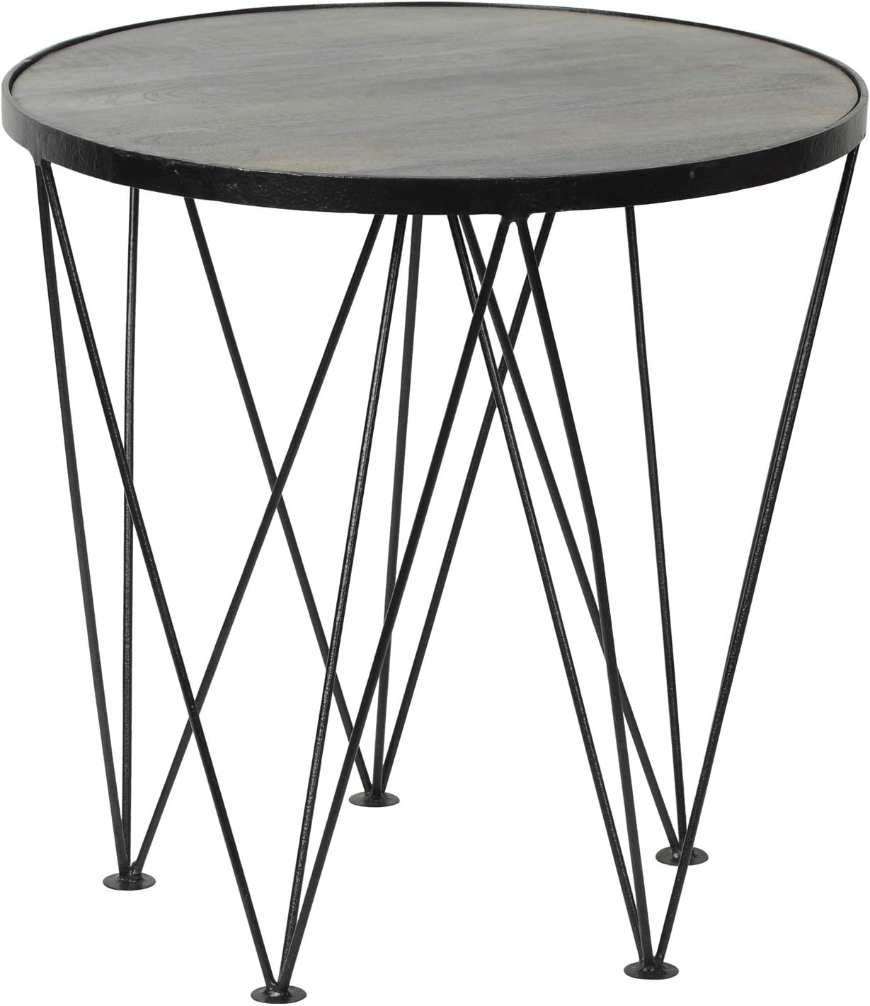 YoTreasure Solid Mango Wood/Metal Kitchen Dining Round Retro Coffee Table, Grey
