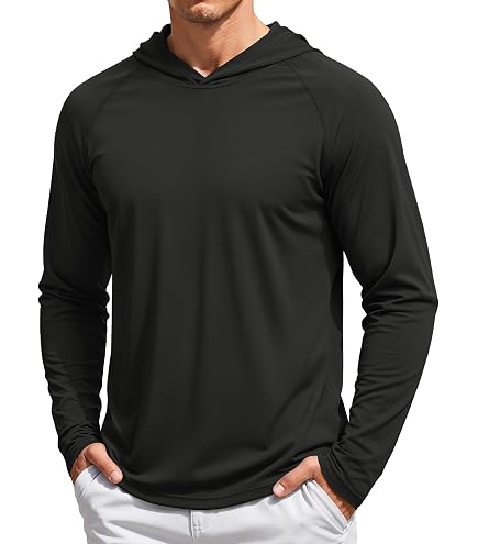 Zengjo Men's UPF 50+ Sun Hoodie, Lightweight Long Sleeve Fishing