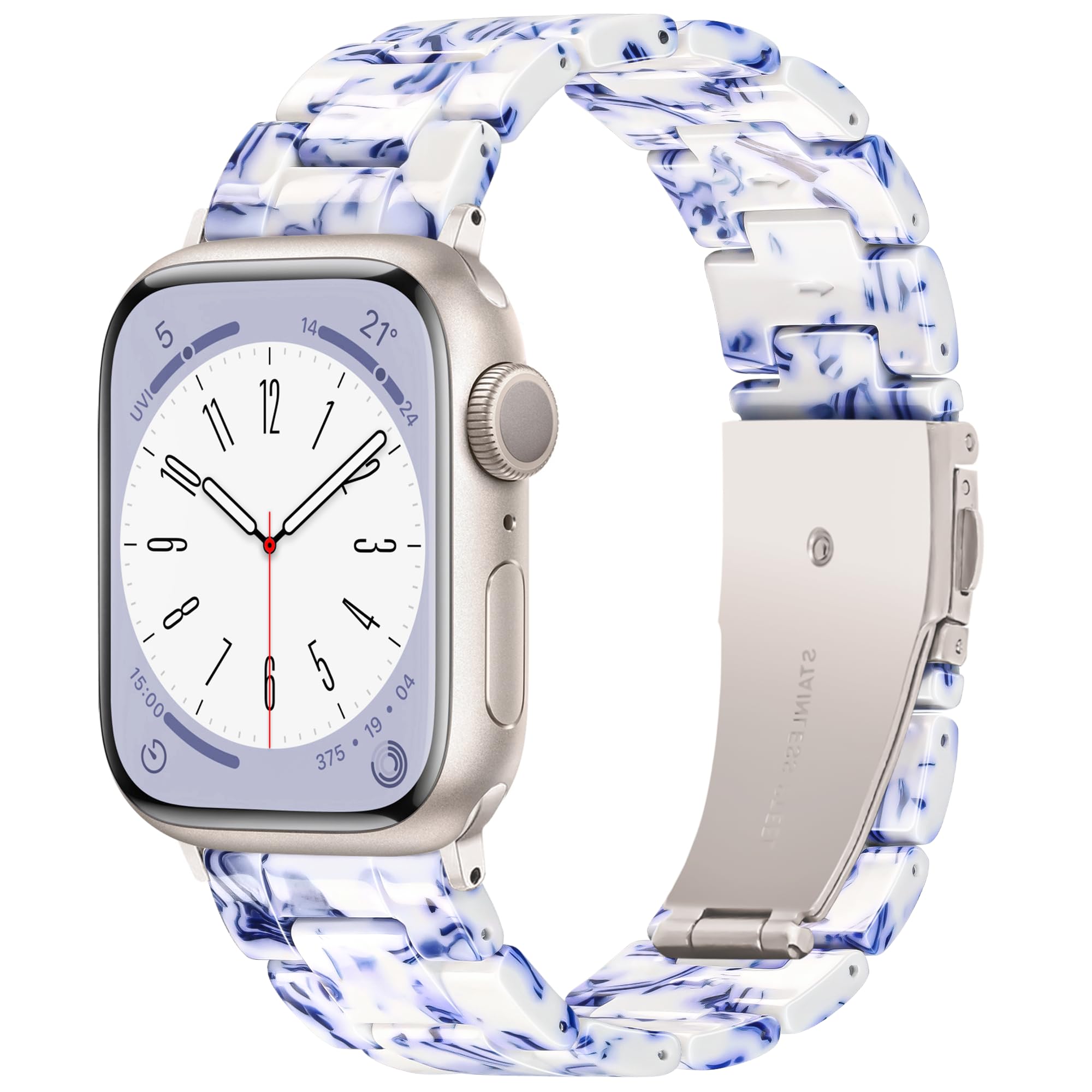 Pleixiu Compatible With Apple Watch Bands 38mm 40mm 41mm 42mm 44mm 45mm 46mm 49mm Light Resin For iwatch Ultra 3 2 Series 11 10 9 8 7 SE 6 5 4 Apple Watch Bands for Women Men(Blue and white Porcelain