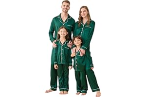 LYSTAO Satin Family Christmas Pajamas Set Soft Button Down Holiday Sleepwear Matching PJs for Couple Men Women Jammies Party
