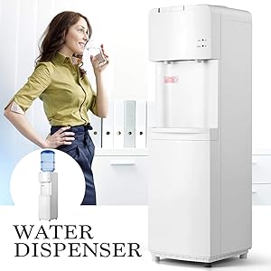Water Coolers 5 Gallon Top Load,Hot/Cold Water Cooler Dispenser, Innovative Slim Design Energy Saving Freestanding with Child Safety Lock for Home or Office White