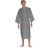 Men's Waffle Robe by BOCA TERRY, Waffle Knit Spa Robe, Long Lightweight Cotton Kimono Hotel Bathrobe