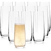 HAKEEMI Set of 12 Stemless Champagne Flutes - 8 oz Cocktail, Mimosa, Prosecco Wine Glasses Set, Dishwasher Safe