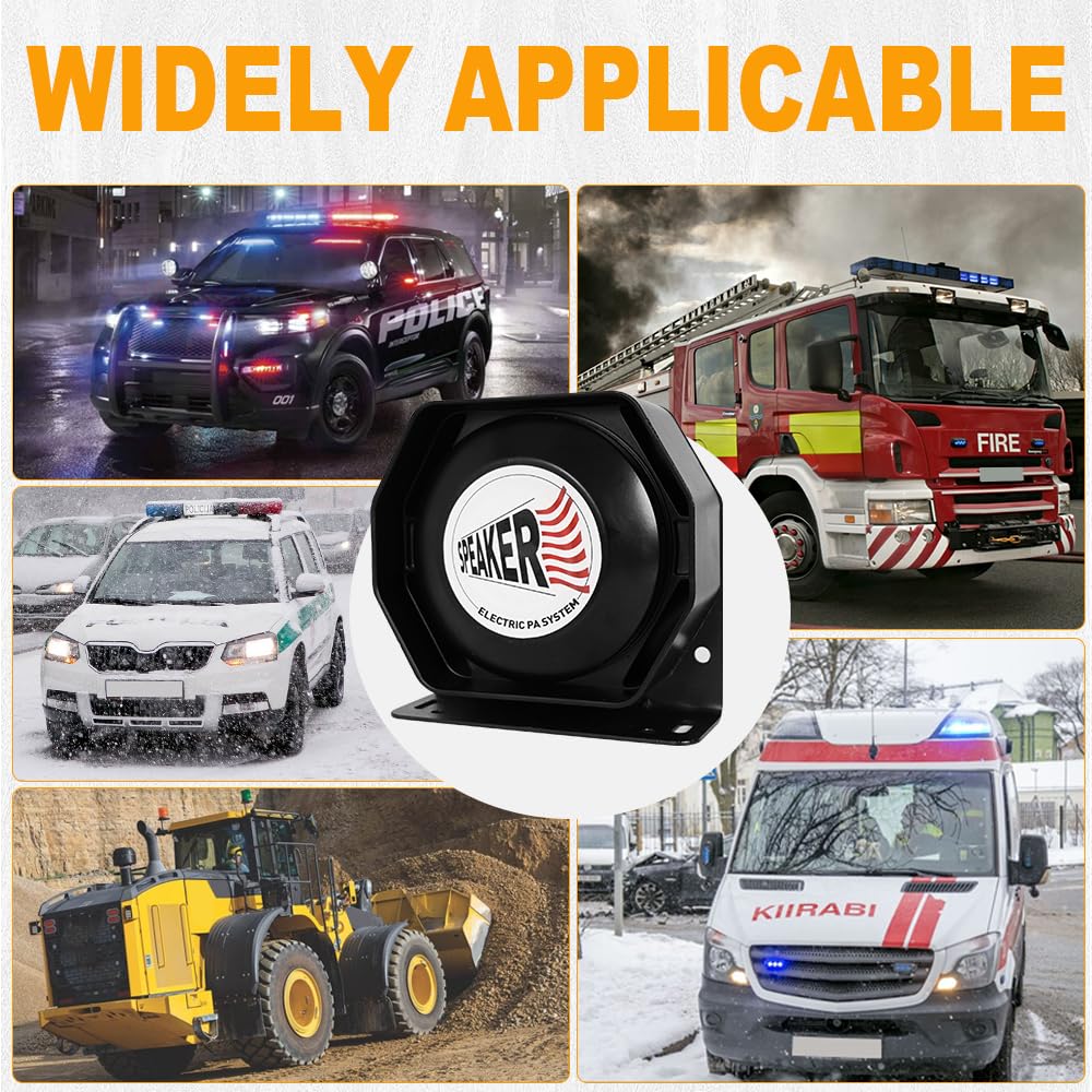 Emergency Police Siren 200W Multi-Tones PA System Slim Speaker Sirens with Handheld Controller & Mic Microphone Warning Electronic Alarm Horn Kit for Tow Truck Car Vehicles Pickup UTV ATV POV RV