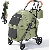 JOYCOW Foldable Pet Stroller Small Dogs Cats Up to 70 lb All-Terrain, Green | 600D Oxford Fabric, Lightweight; Low-Entry Anti-Jump; All-Terrain Shock Absorption; Fits 2 Small or 1 Medium Pet to 70 lbs.