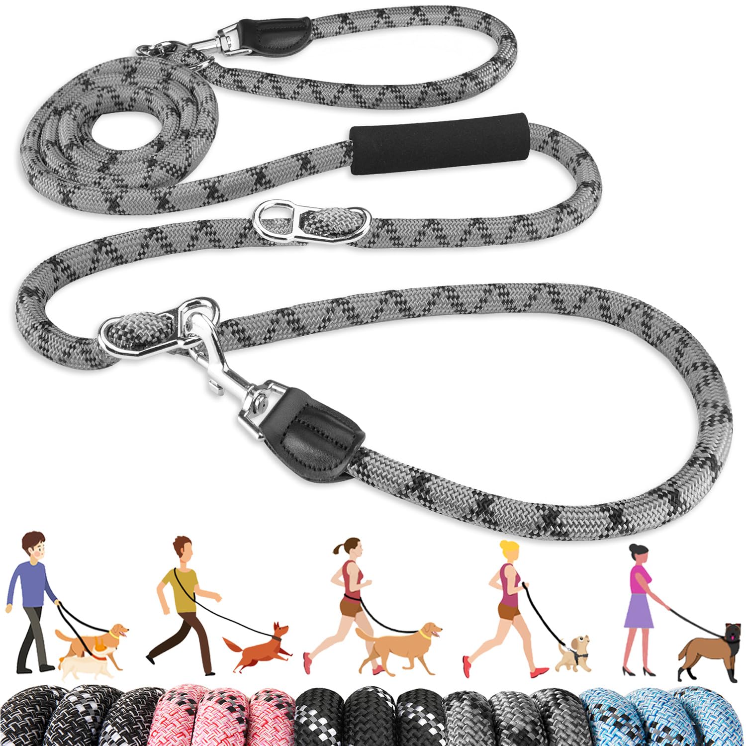Eyein Hands Free Dog Lead, 3M Adjustable Waist & Crossbody Dog Running Rope with Soft Handle, Heavy Duty Lead for Large Medium Dogs up to 100kg, Tangle Free Reflective Leash for 2 Dogs Walking Running