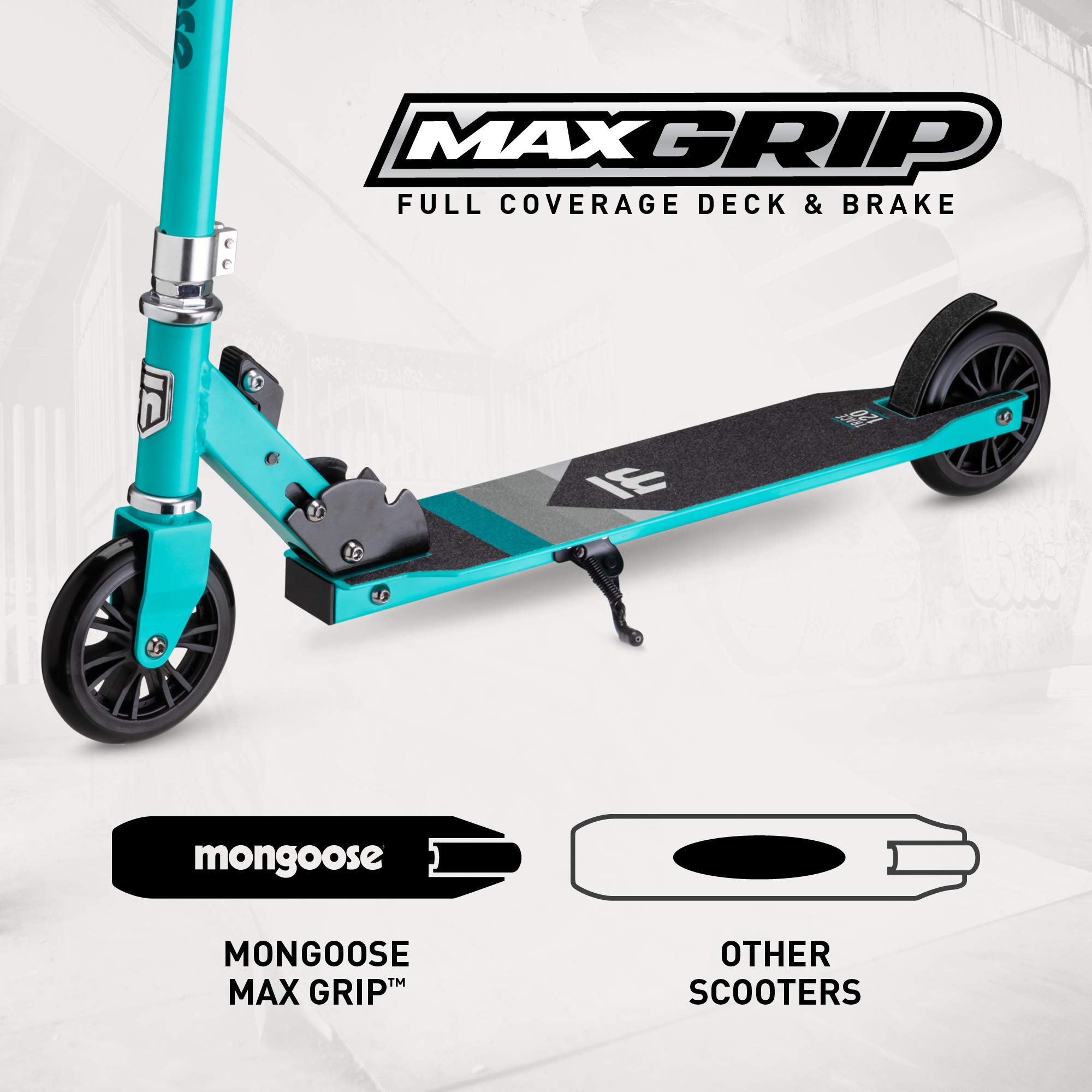 Mongoose Trace Kick Scooter for Youth Adult Boys and Girls, Quick-Release, Lightweight & Easy Folding Scooter, Bike Style Grips, Supports 176 lb Up to 220 lbs