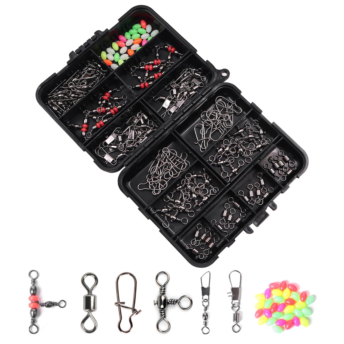 NUZAMAS Fishing Swivels Tackle Kit - 140pc Set - Lure Fishing Accessories - Bass Trout Freshwater Saltwater