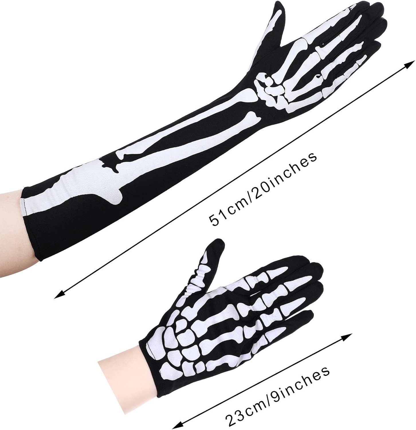 2 Pairs Halloween Skeleton Gloves Long Short Skull Claw Ghost Bone Gloves for Halloween Cosplay Party Props at  Women’s Clothing store
