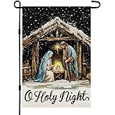 CROWNED BEAUTY Christmas Holy Night Garden Flag 12x18 Inch Double Sided Small Burlap Holiday Nativity Yard Decoartion for Outside CF1749-12