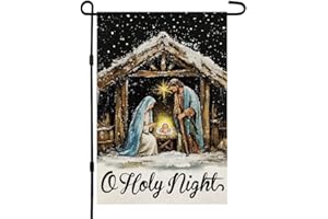 CROWNED BEAUTY Christmas Holy Night Garden Flag 12x18 Inch Double Sided Small Burlap Holiday Nativity Yard Decoartion for Outside CF1749-12