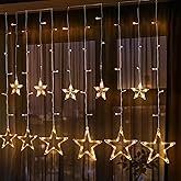 12 Stars 138 LED Curtain Lights Indoor Outdoor, Christmas Decor Star String Lights with 8 Lighting Modes, Waterproof UL Certi