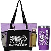 2Pcs Nurse Gifts for Women, Peace Love Nursing Appreciation Gifts Includes Tote Bag and Tumbler, Graduation Christmas Birthday Gift for Nurses Female New Nursing Student Practitioner Nurses Week Gift