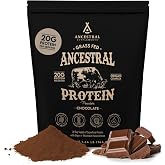 Ancestral Supplements Bone Broth Protein Powder, Chocolate, 30 Servings | Beef bone broth protein powder with organic mushrooms &amp; beef organs delivers 20g protein for gut health and recovery.