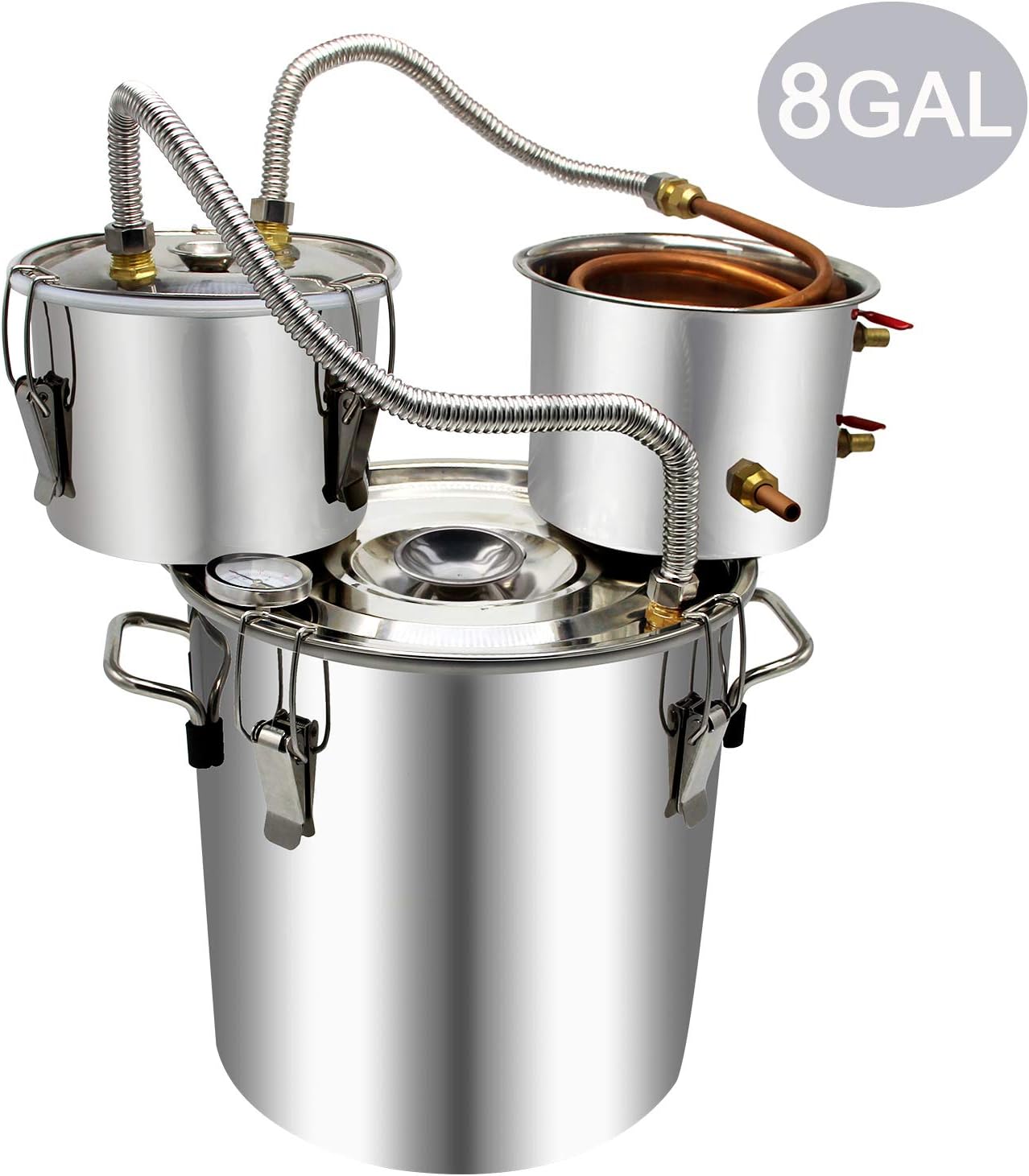 Slsy 8 Gallon Moonshine Still Water Alcohol Distiller, 30 Liters DIY Whiskey Still Stainless Steel Spirits Boiler with Copper Tube, Home Brew Wine Making Kits with Thumper Keg