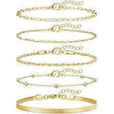adoyi Valentines Day Gifts for Her Gold Bracelets for Women, 14K Gold Plated Stackable Bracelet Stack Set Adjustable Charm Paperclip Chain Cuban Link Layered Waterproof Jewelry Sets Gifts for Womens