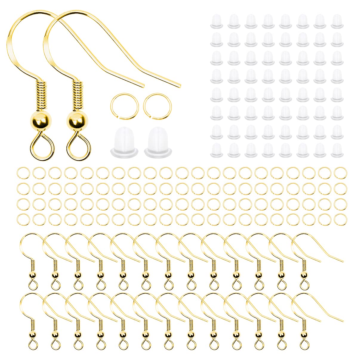 300 Pcs Earrings Making Supplies Kit, 925 Silver Plated Ear Hook DIY Handmade Earring Materials Earring Accessories Earrings Making Supplies Kit (Gold)
