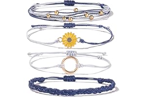 FANCY SHINY Sunflower String Bracelet Handmade Braided Rope Charms Boho Surfer Bracelet for Women