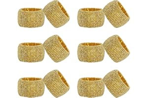 COTTON CRAFT Glitz Handmade Beaded Dining Table Napkin Rings - Set of 12 - Halloween Harvest Autumn Fall Thanksgiving Holiday Christmas Xmas Celebration Festive Party Gift Décor - Gold