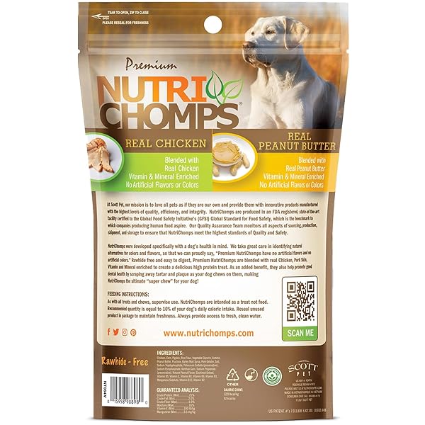 NUTRICHOMPS DOG CHEWS 5-INCH TWISTS, EASY TO DIGEST, RAWHIDE-FREE DOG TREATS, 10 COUNT, REAL PEANUT BUTTER FLAVOR (PACKAGING MAY VARY)