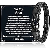 VU100 Gifts for Son/Man/Brother Leather Bracelet for Men Inspirational Gifts Valentine's Day Birthday Present for Boyfriend Husband Teenage