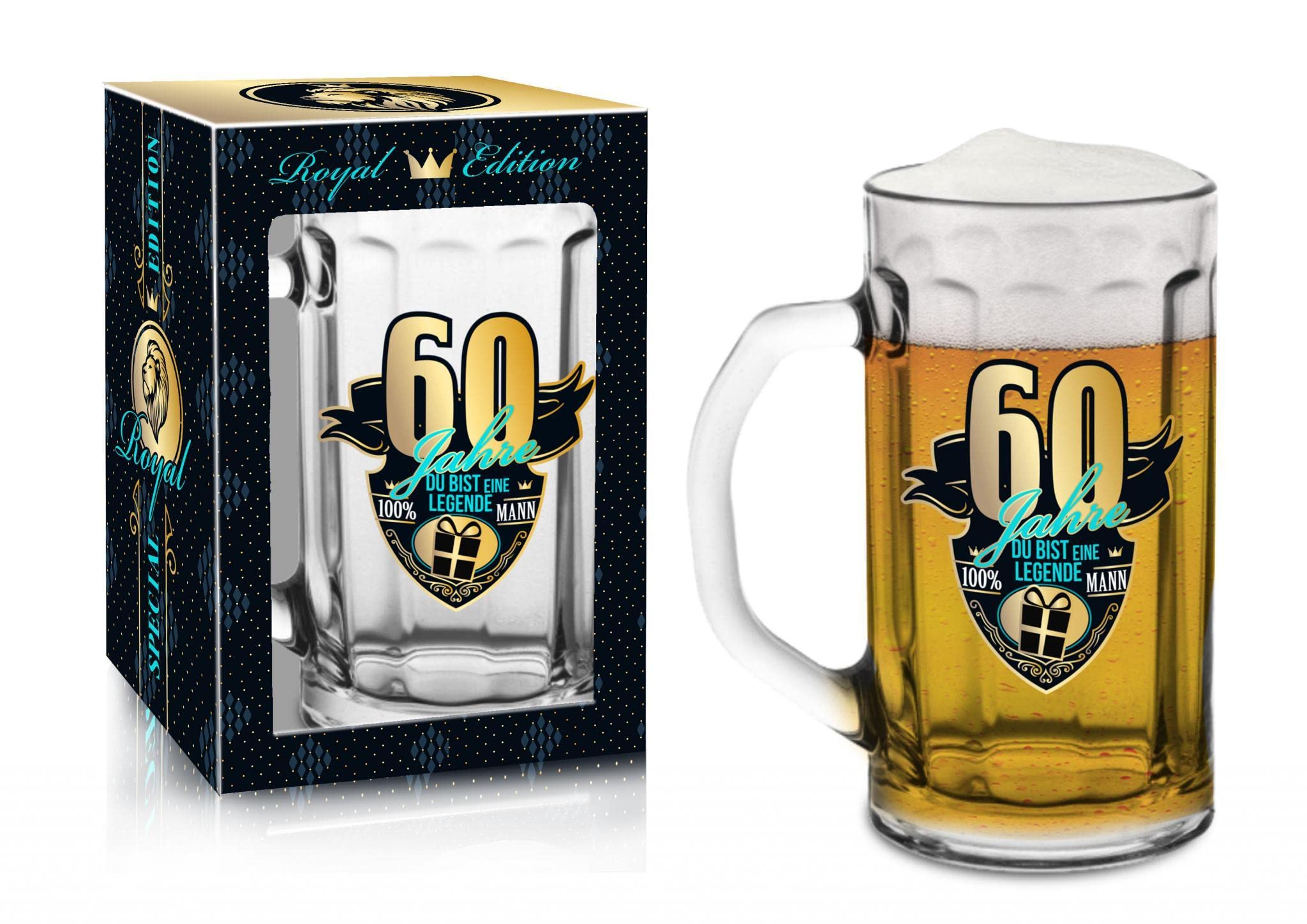 Abc Casa Beer Mug 0.5 L with Original 60th Birthday for Men - 60 Years, Du bist eine Legende - Practical Gift for 60 Years Old in Gift Box