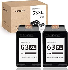 ZIPRINT Remanufactured Ink Cartridge Replacement for HP 63 XL 63XL High Yield use with OfficeJet 3830 3630 3631 3632 4650 4652 4655 5252 5255 5258 DeskJet 1112 2130 2132 Envy 4520 4512 (Black,2-Pack)