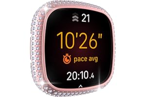 YRZPER Compatible for Fitbit Versa 3 Full Diamond PC Plating Bumper Case Bling Crystal Diamonds Shiny Glitter Frame Hard Protective Cover for Fitbit Sense (Fitbit Versa 3/Fitbit Sense, Pink)