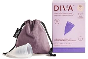 DIVACUP DIVA Cup & Shaker - Medical Grade Silicone Cup for Period Care - Reusable Menstrual Cup with Shaker for On-The-Go Cleansing - Wear Up to 12 Hours - Model 0 (Slim Vaginal Canals & First-Time Users)