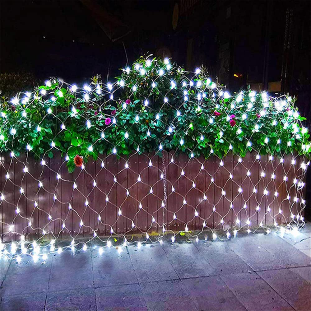 JnDee Fully Waterproof Low Voltage Fairy Net Lights 3M X 2M (10X7 ft) 320 LED Cool White with 8 Light Effects Functions, for Outdoor Christmas Tree Wedding Parties Decoration Weatherproof (Cool White)