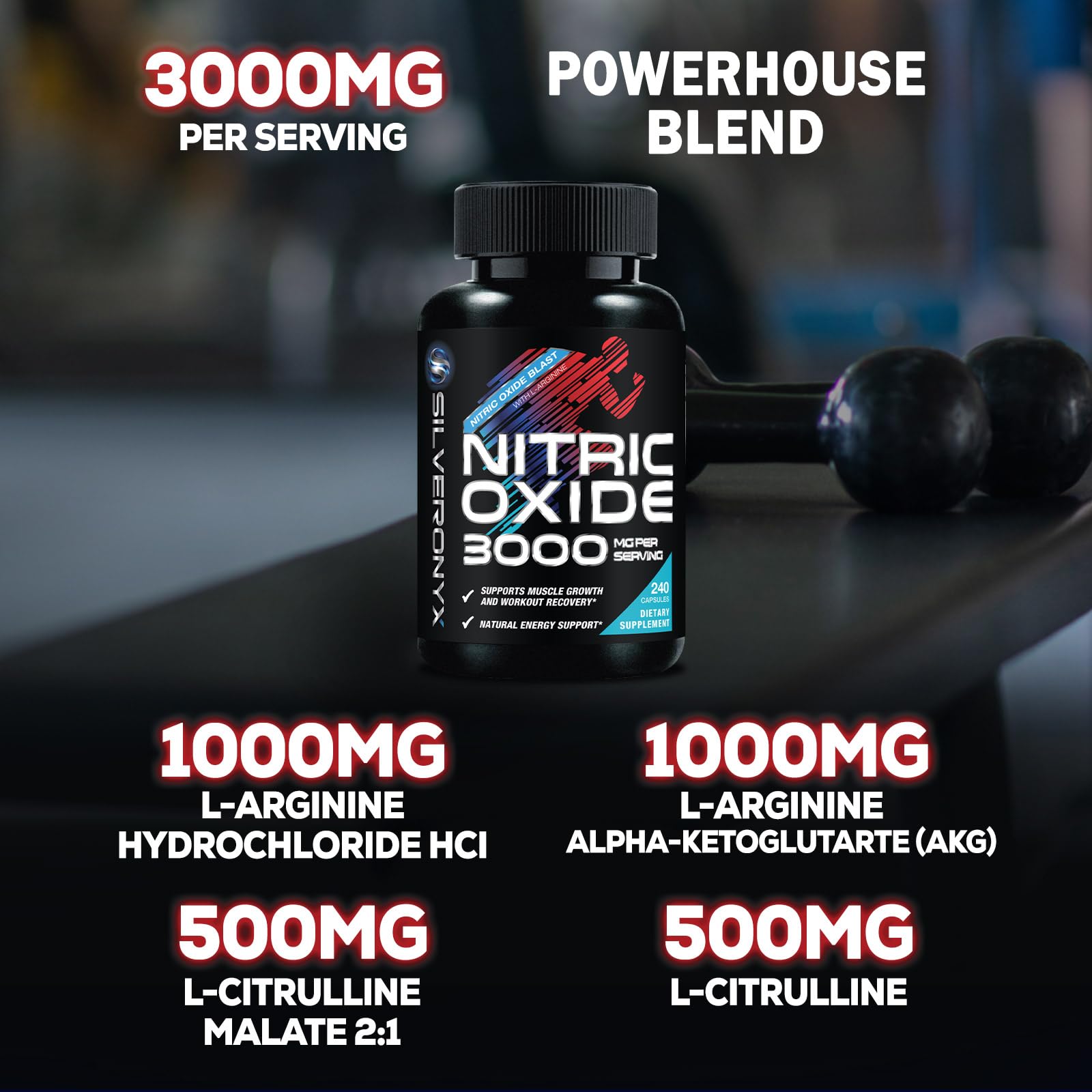 Extra Strength Nitric Oxide Booster 3000mg - 3X Strength L-Arginine AKG & Citrulline Malate - Premium Nitric Booster Natural Energy, Muscle & Heart Support, Bottled in USA Men & Women - 120 Capsules