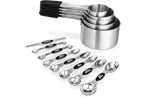 Magnetic Measuring cups and spoons Set, 5 Stainless Steel Magnetic Measuring Cup and 8 Double Sided Measuring Spoons with 1 L