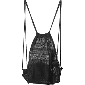 Yykazqe Mesh Drawstring Backpack Bag, Gym Sports Bag with Zipper Pocket Bottle Holder, Large Capacity Beach Bags for Travel,