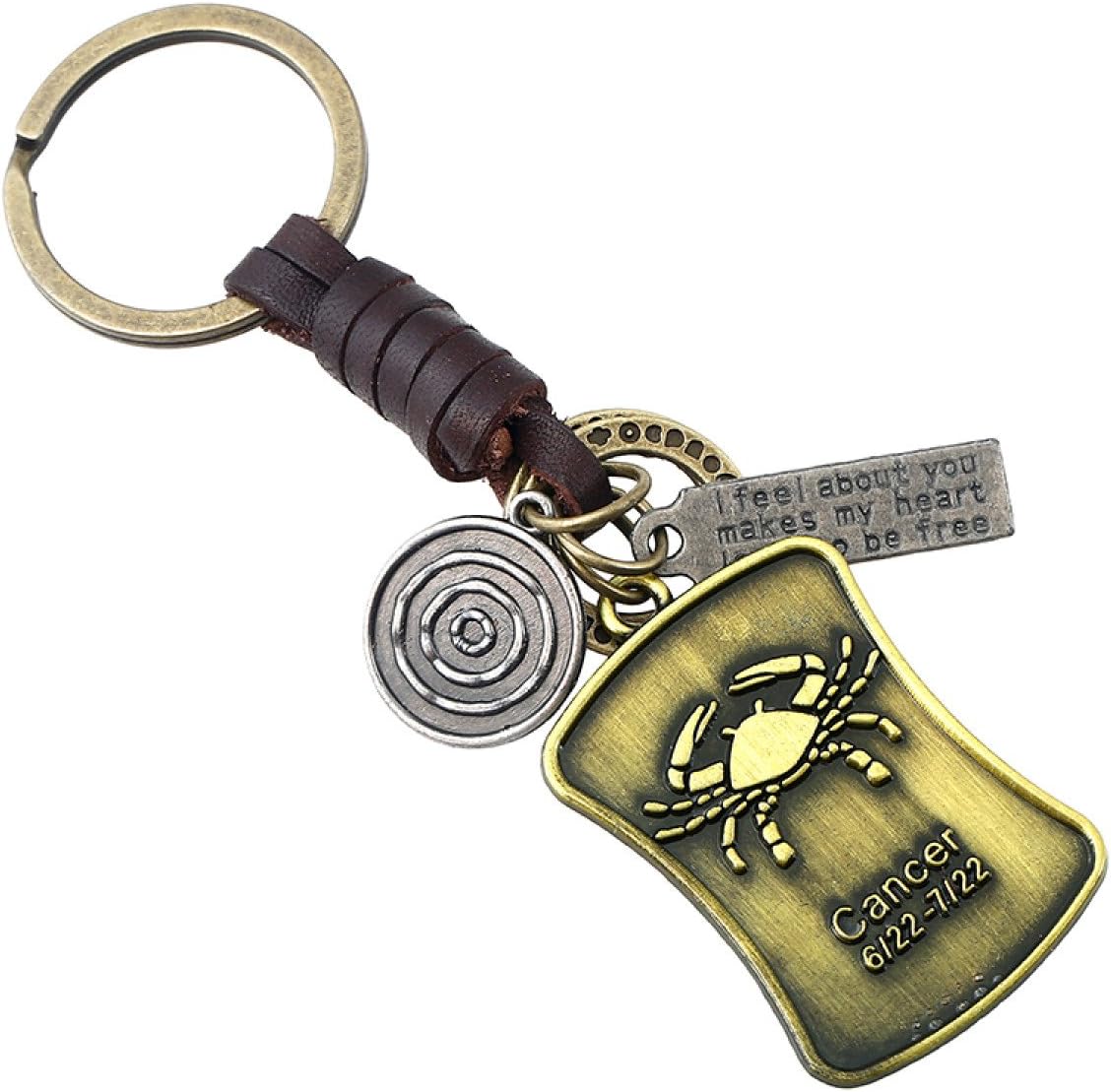 HZYSQ Alloy Key Ring Twelve Constellations Small Gifts Men And Women Retro Angel Wing Braided Leather Punk Key Chain C,Cancer