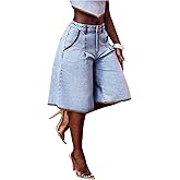 Verdusa Women's Wide Leg Jean Shorts Y2K Streetwear Denim Bermuda Shorts with Pockets