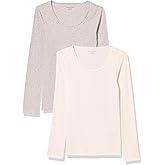 Amazon Essentials Sweater for Women, Long Sleeve Slim-Fit Rib Scoop Neck (Available in Plus Size), Pack of 2