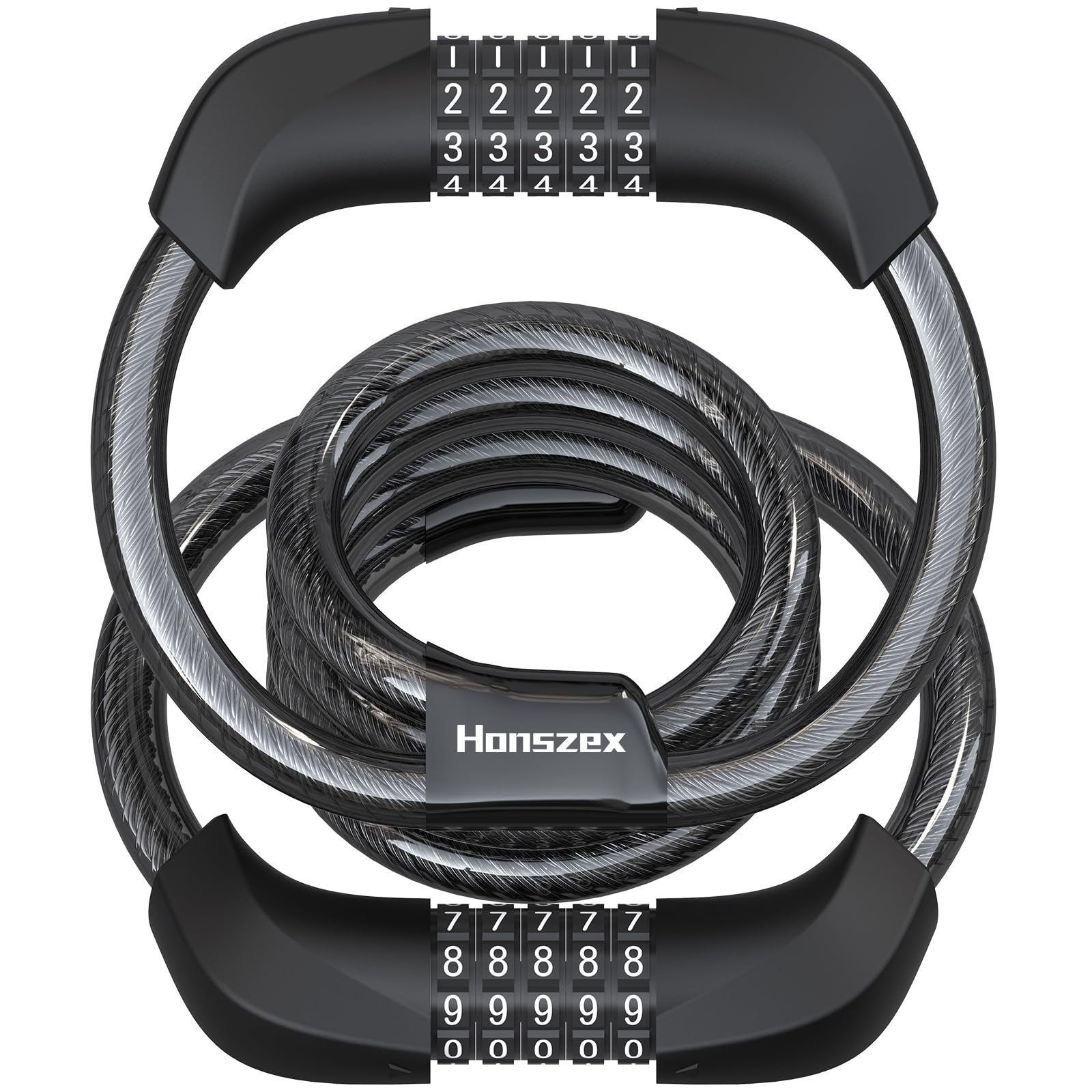 Honszex E Scooter Schloss, 5-stellig Kabel Schloss für E Scooter/Roller, Handschellenschloss, Zahlenschloss-Doppelschloss, Fahrradschloss, 105cm x 12mm, E Scooter Zubehör