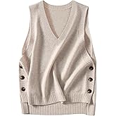 HangNiFang Womens Sweater Vest Sleeveless V Neck Trendy Side Button Down Knit Vest Outfits