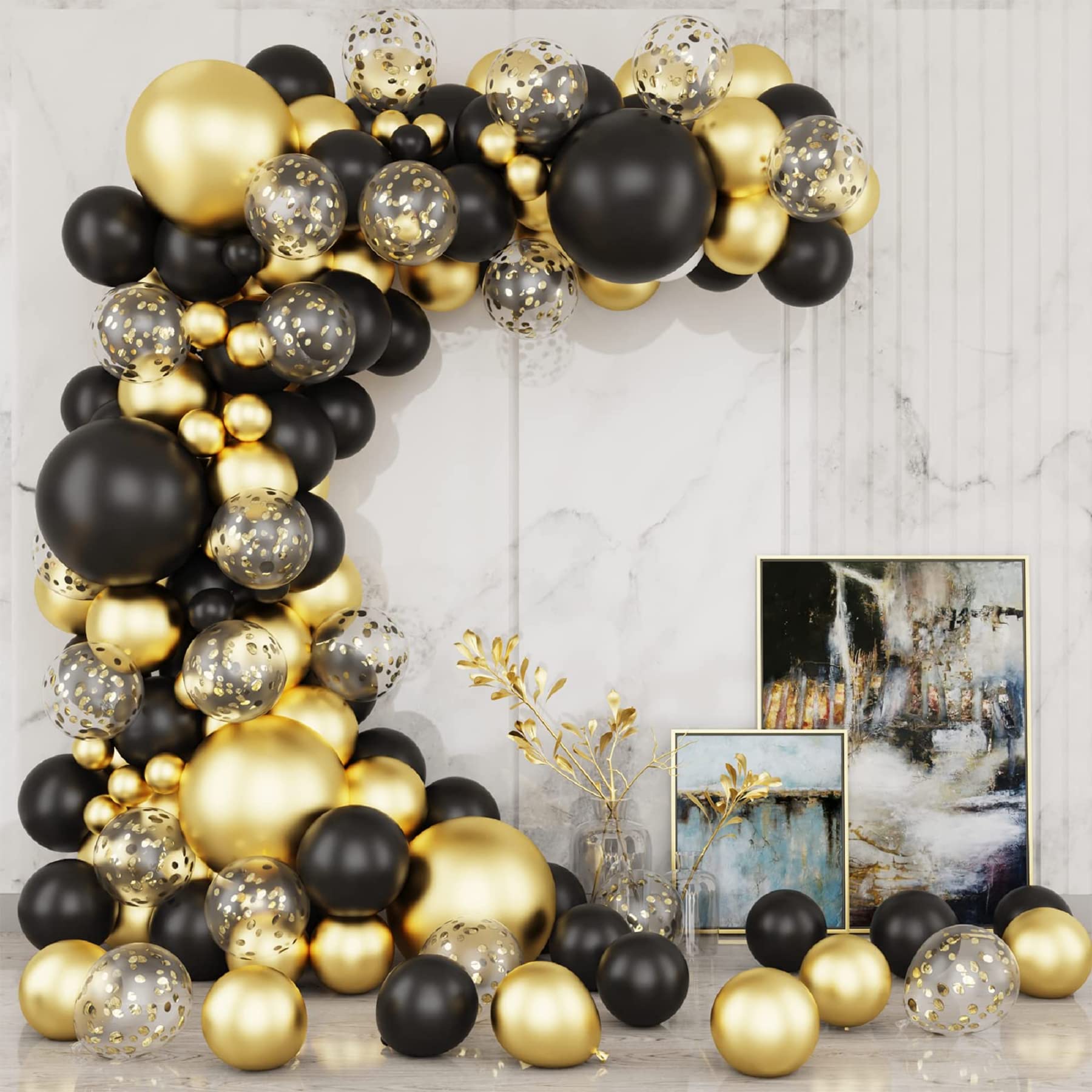 Black and Gold Balloon Arch Kit, 121pcs Black Gold Balloons Garland Kit with Confetti Balloons Arch for Men Boys Birthday Party, Graduation Decoration, Anniversary, Retirement, New Year, Engagement