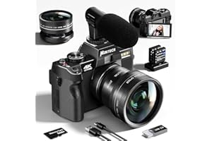 MONITECH Mo 4K Digital Cameras for Photography, 48 MP Vlogging Camera for YouTube with 180° Flip Screen,16X Digital Zoom,Flash & Autofocus,52mm Wide Angle & Macro Lens,2 Batteries,32GB SD Card(S100 Black)