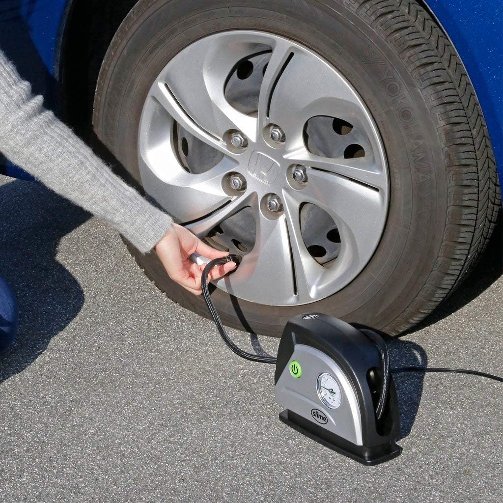 Slime 40050 12V Tire Inflator Portable Air Compressor Auto Pump with 100 psi Gauge, Long Hose and LED Light: Automotive
