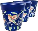 Hum Flowerpots 22cm Set of 3 Blue Hummingbird Indoor Outdoor Plastic Pots