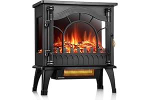 ELECTACTIC 20" Electric Fireplace Heater with Thermostat,3D Hyper-Realistic Flame,3 Heating Modes,Overheat Protection, Energy-Efficient & Silent Design for Bedroom/Living Room